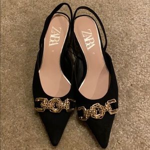 ZARA Kitten Heel Black and Gold